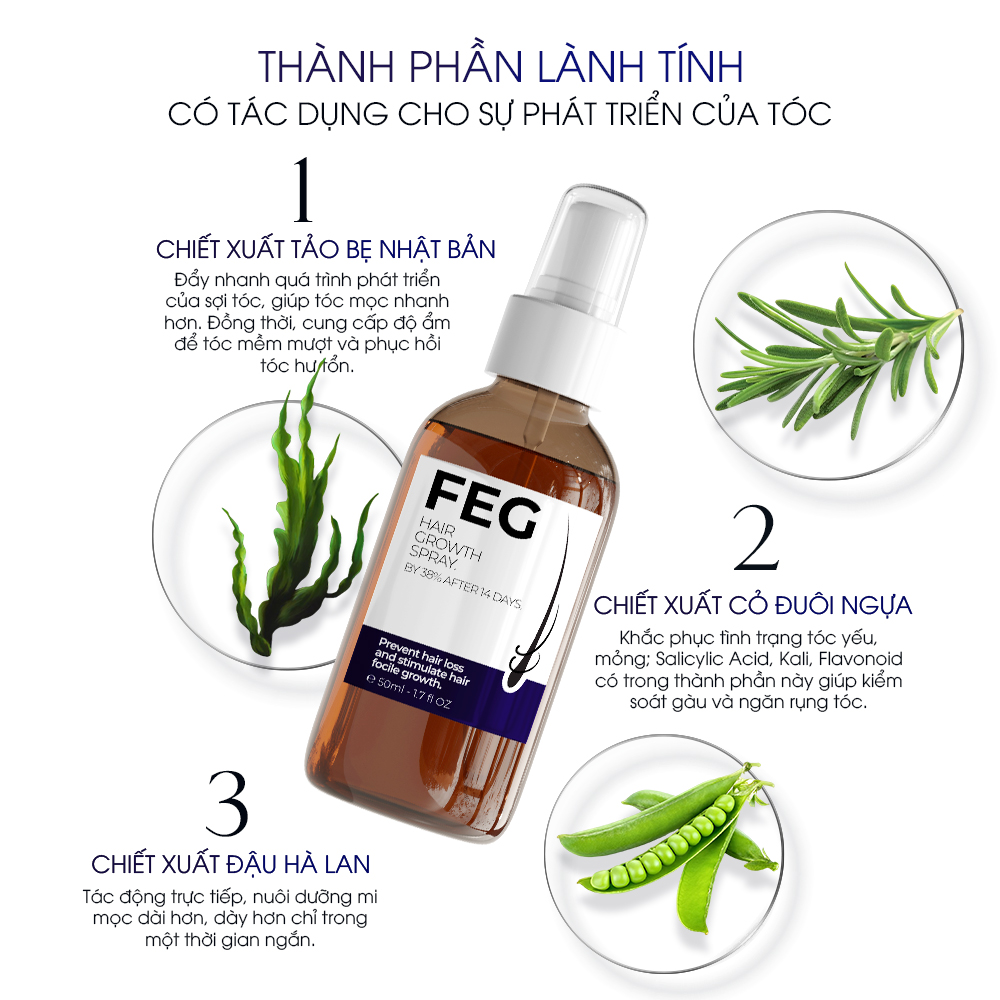 FEG Hair Growth Spray - Xịt Dưỡng Kích Thích Mọc Tóc FEG Giúp Tóc Dày và Dài Sau 14 Ngày