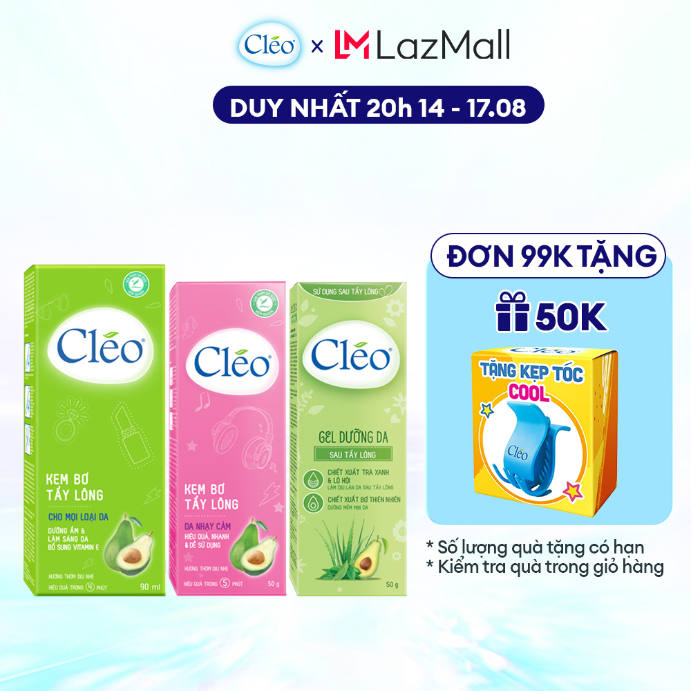 Bộ tẩy lông toàn thân Cléo cho da nhạy cảm an toàn, hiệu quả và gel dưỡng da sau tẩy lông Cléo 50g