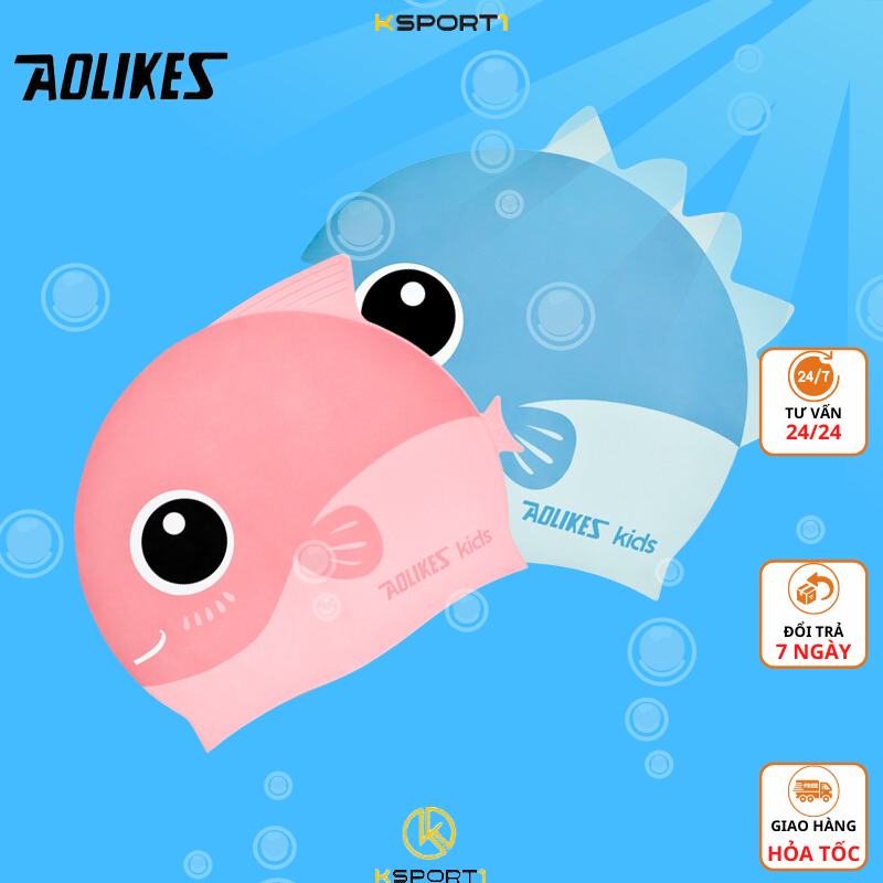 Mũ bơi, nón bơi trẻ em silicon chống nước aolikes kids