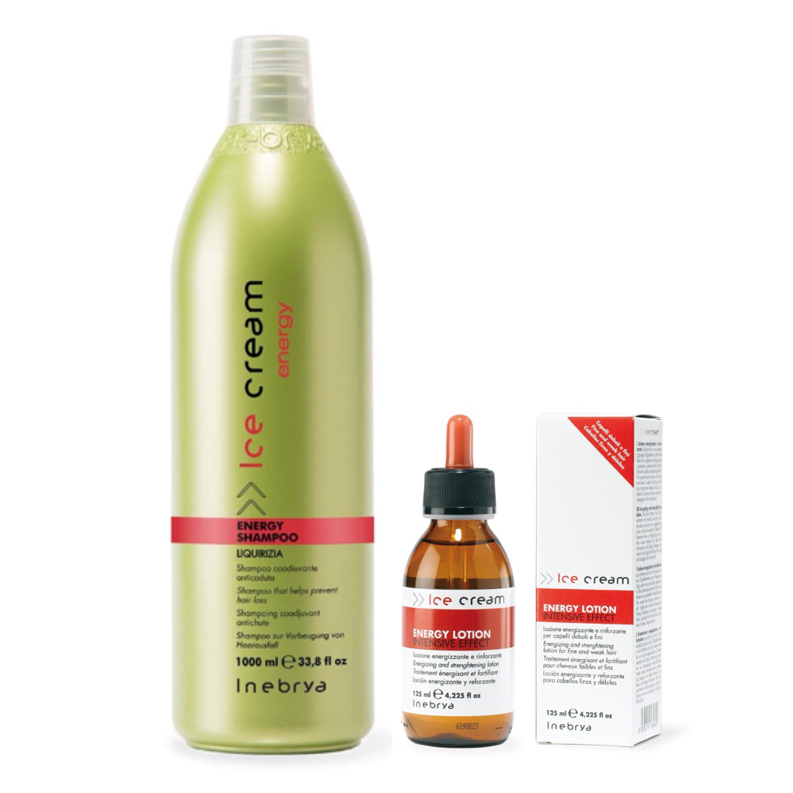Cặp dầu gội 1000ml và serum 125ml chống rụng tóc, kích thích mọc tóc Inebrya Ice Cream Energy, hàng chính hãng Italia