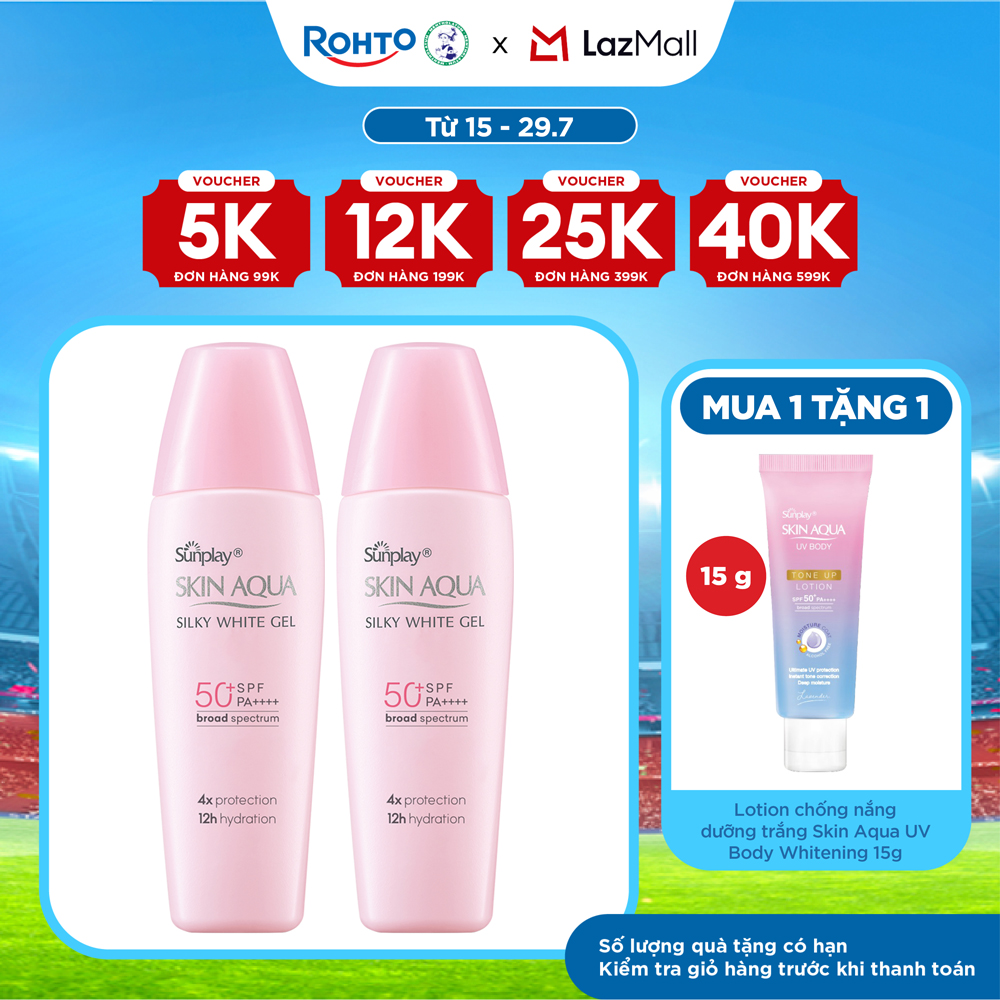 [VB] Bộ 2 Kem chống nắng Skin Aqua dưỡng trắng  dưỡng ẩm, dùng hàng ngày dạng gel Sunplay Skin Aqua Silky White Gel Eco Việt Nam SPF 50, PA++++ 30g