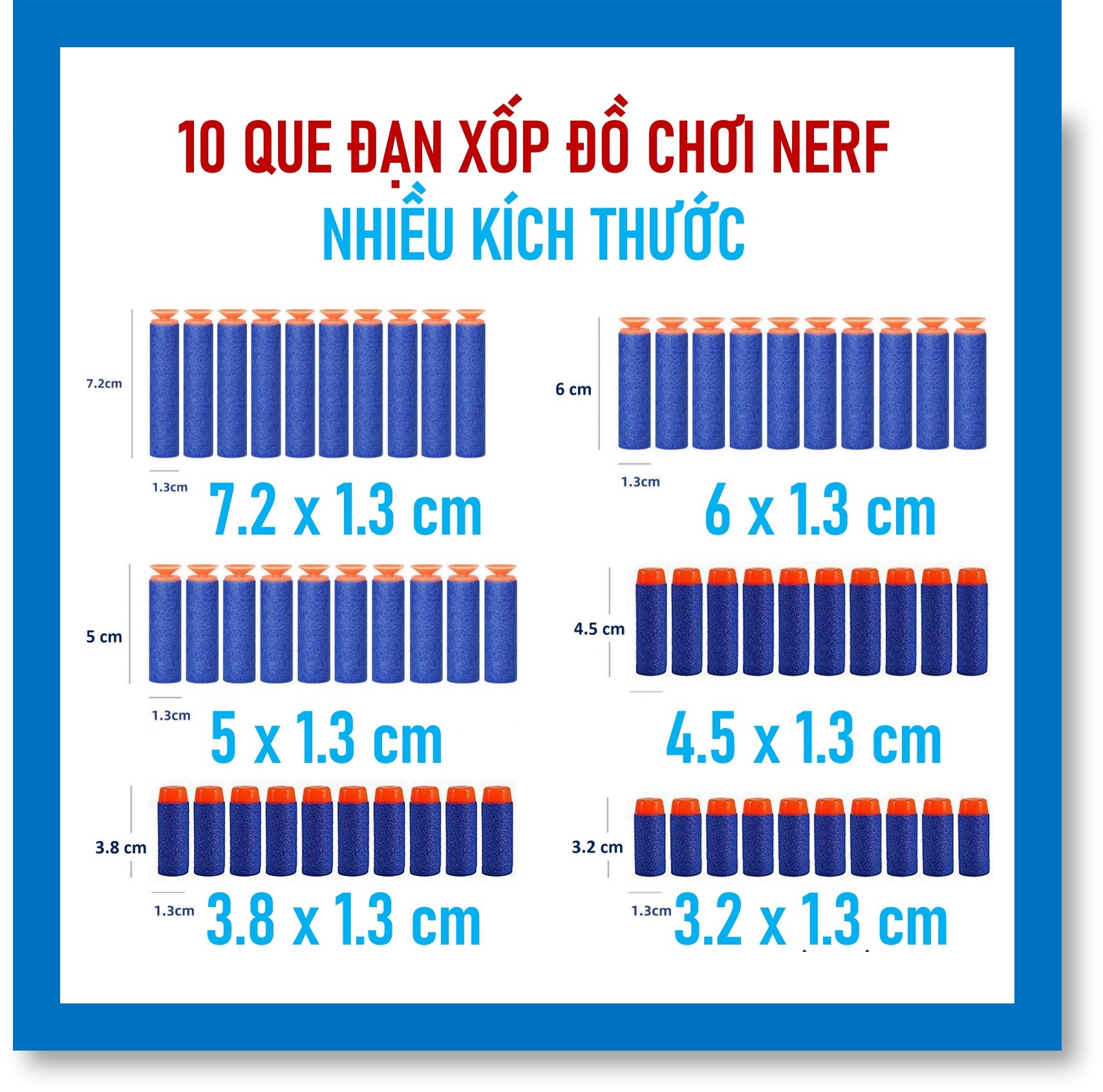 Các loại que xốp đồ chơi dài 7.2cm 6cm 5cm 4.5cm 3.8cm và 3.2cm đường kính 1.3 cm - đồ chơi tương lai