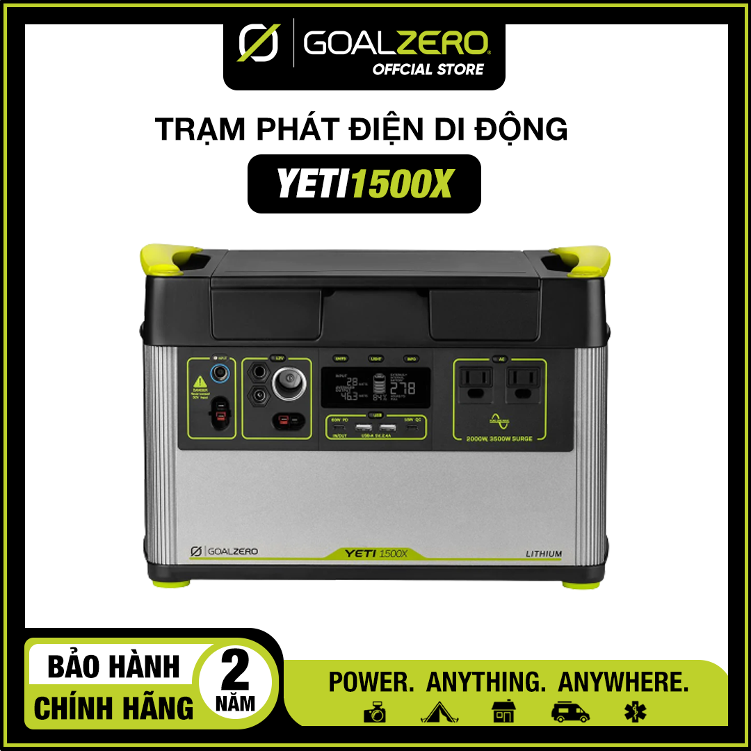 Trạm sạc điện dự phòng di động goal zero yeti 1500x sử dụng biến tần ac 2000w - đầu vào đến 600watt - màn hình led - tích hợp cổng sạc nhanh usb-c 60 watt dùng trong cắm trại, du lịch - hàng phân phối chính hãng - bảo hành 24 tháng