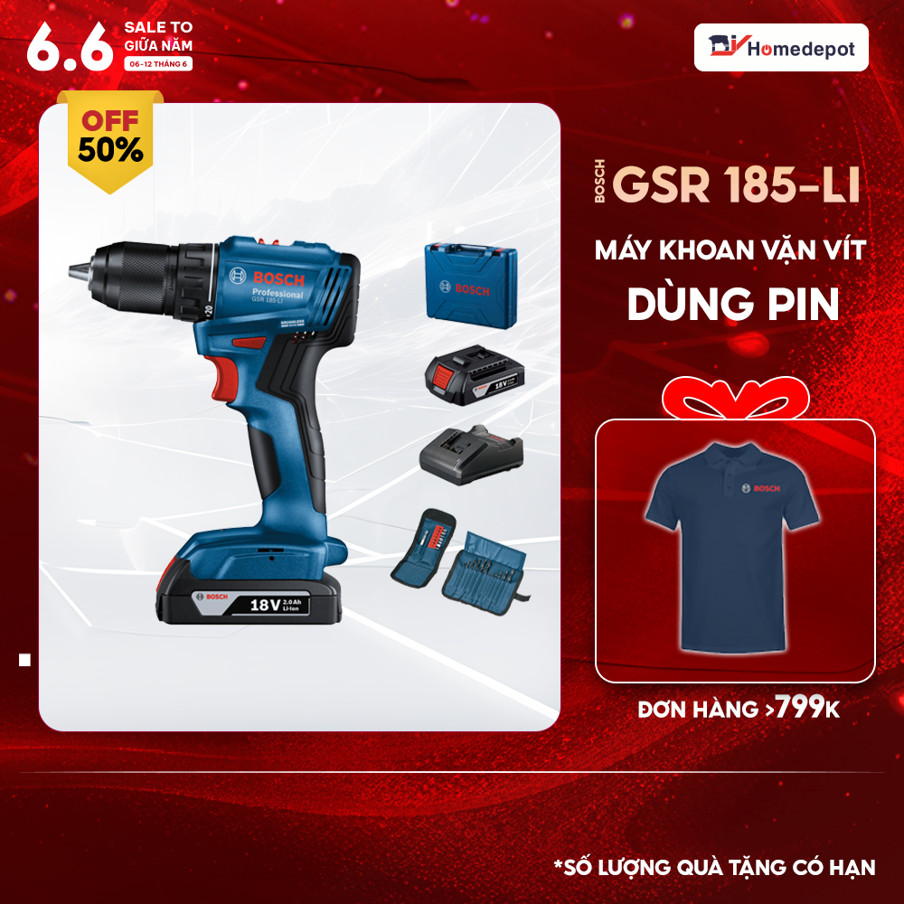 Máy khoan pin bosch gsr 185-li 18v động cơ không chổi than