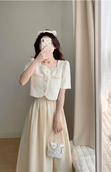 Sét áo nơ chân váy dài Jari đẹp tiểu thư hàng cover