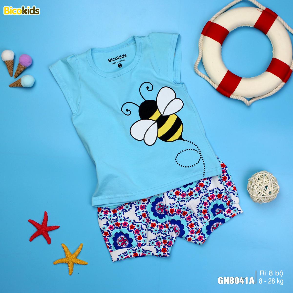 Gn8041a - bộ bé gái sát nách xanh