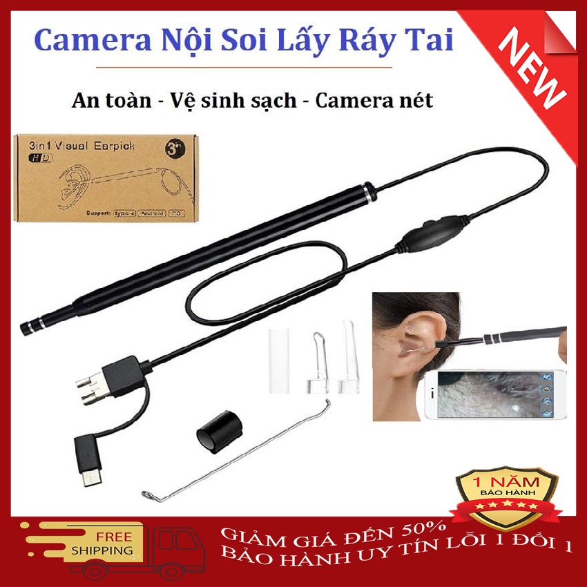 Camera Nội Soi Tai Kèm Đầu Lấy Ráy Tai - LÀM SẠCH SÂU, AN TOÀN - Camera Siêu Nhỏ, Bộ lấy ráy tai, Láy ráy tai có đèn - Sale 50%, BH 12 tháng - BANGGOOD