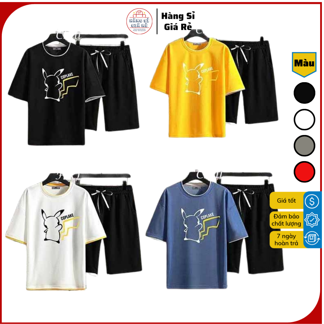 ❤️ GIÁ SỈ - LOẠI TỐT ❤️ SÉT ĐỒ BỘ MẶC NHÀ THỂ THAO NAM NỮ HÌNH PIKACHU COPLAKE CHẤT THUN LƯỚI MÈ MÁT NHẸ QUẦN +ÁO