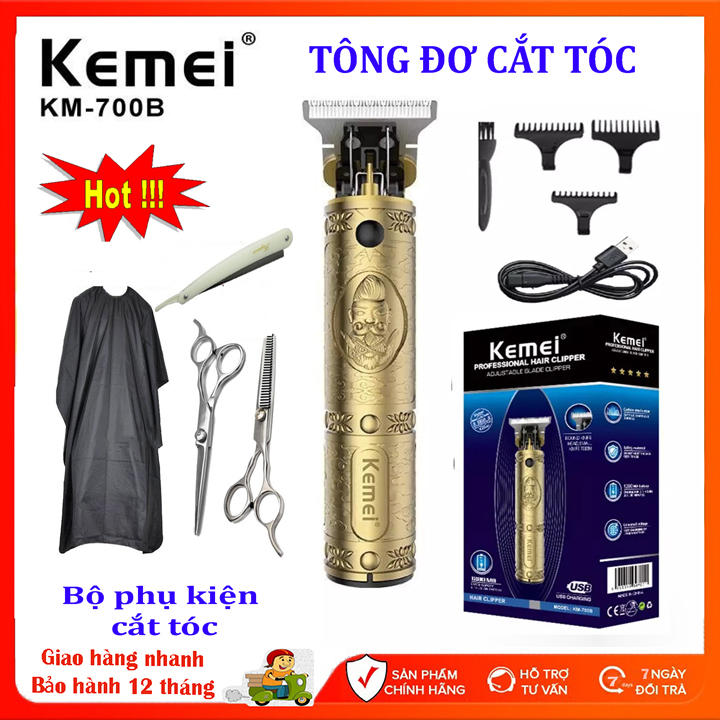 Tông đơ cắt tóc cao cấp Kemei 700B thân đồng nguyên khối chấn viền tạo kiểu, tông đơ bấm viền, tăng đơ hớt tóc chuyên nghiệp không dây sạc pin đẳng cấp hơn tông đơ cắt tóc gia đình Jichen JC0817 , codol 531