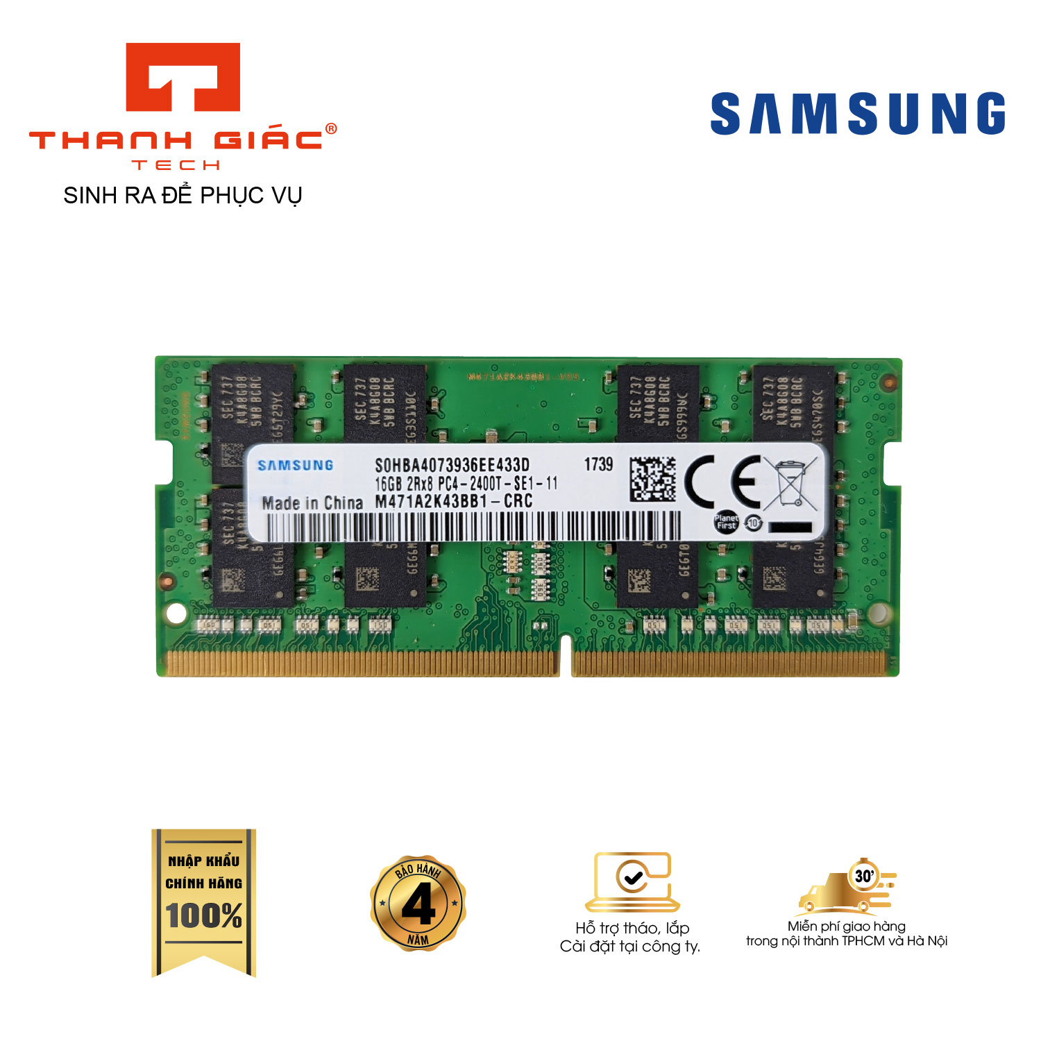 Ram laptop samsung 16gb bus 2400 ddr4 - bảo hành 4 năm
