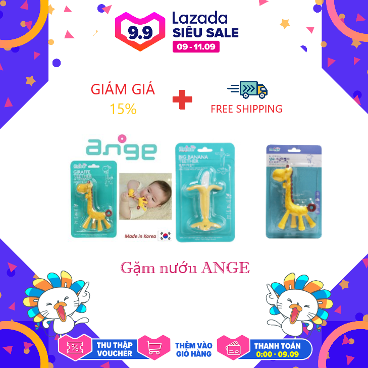 Gặm nướu hình hươu cao cổ, hình quả chuối ANGE kèm dây đeo và hộp đựng