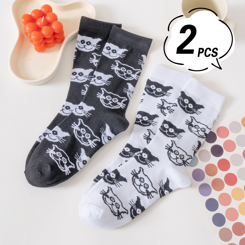 2 đôi tất đen trắng vớ dài vừa phải thời trang mới lạ dành cho nam và nữ