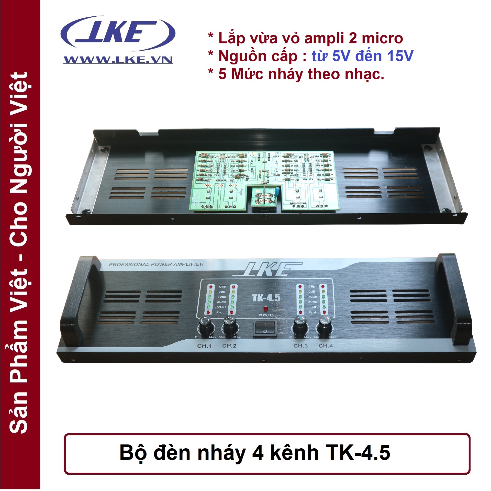 [HCM]Mặt nhôm ampli 4 kênh kèm đèn nháy TK4.5 LKE