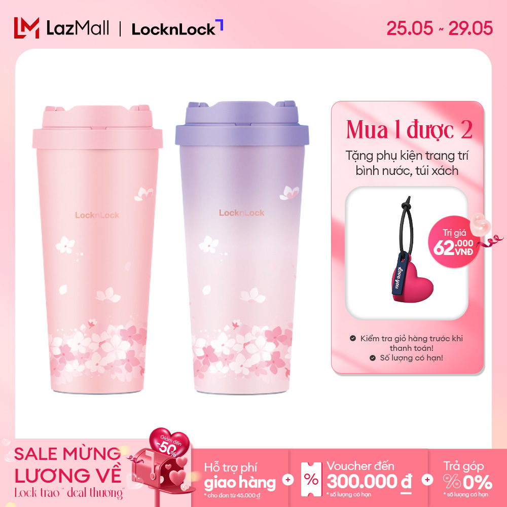 Bình giữ nhiệt Lock&Lock Energetic one-touch tumbler 550ml-400ml LHC3249 (phiên bản Peach Blossom) -
