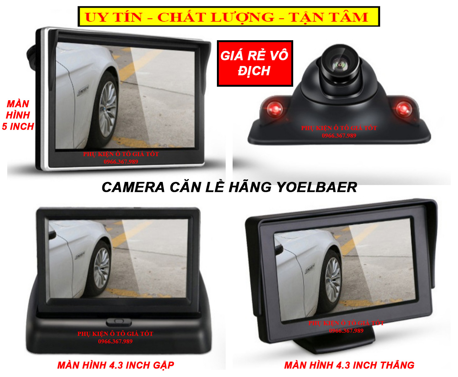 Camera căn lề ô tô, xe hơi YOELBAER không cần khoan gương, màn hình màu LCD