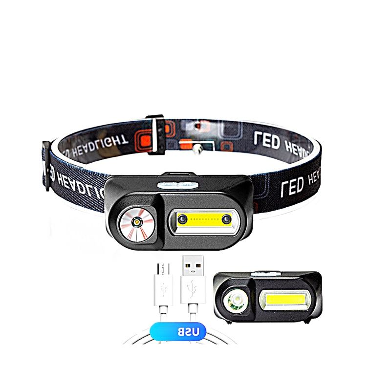 Đèn pin đèn đội đầu 2 trong 1 KX-1804 vừa đèn pin vừa COB có chớp có led sài pin sạc 18650 có dây cáp có dây đeo đầu thun có giãn có video