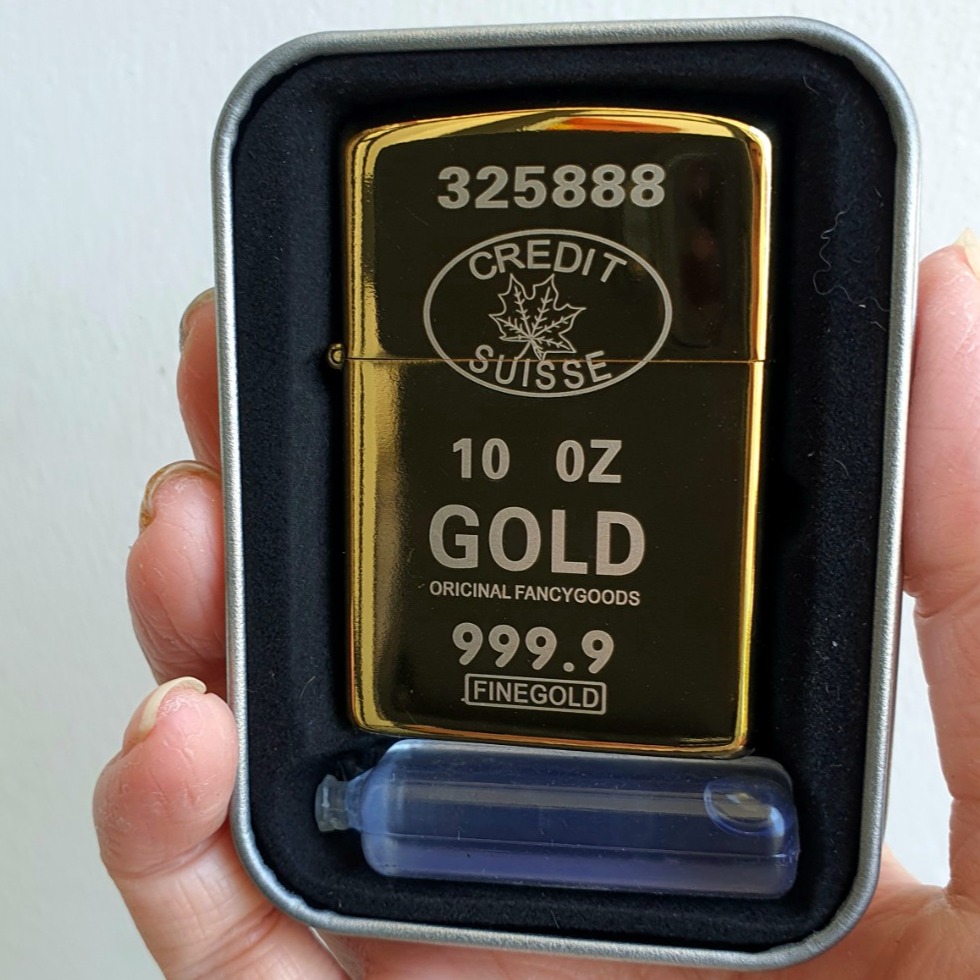 Bật lửa zippo cây vàng 999.9 hộp thiếc hột quẹt xăng đá
