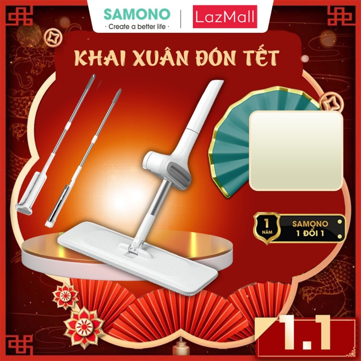 Samono Cây lau nhà tự vắt BCT701/Cây lau nhà phun sương thông minh đầu xoay 360 độ linh hoạt BCT816