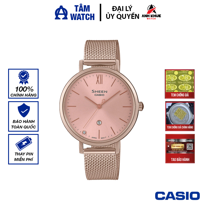 Đồng hồ nữ dây kim loại casio sheen chính hãng anh khuê she-4539cm-4audf
