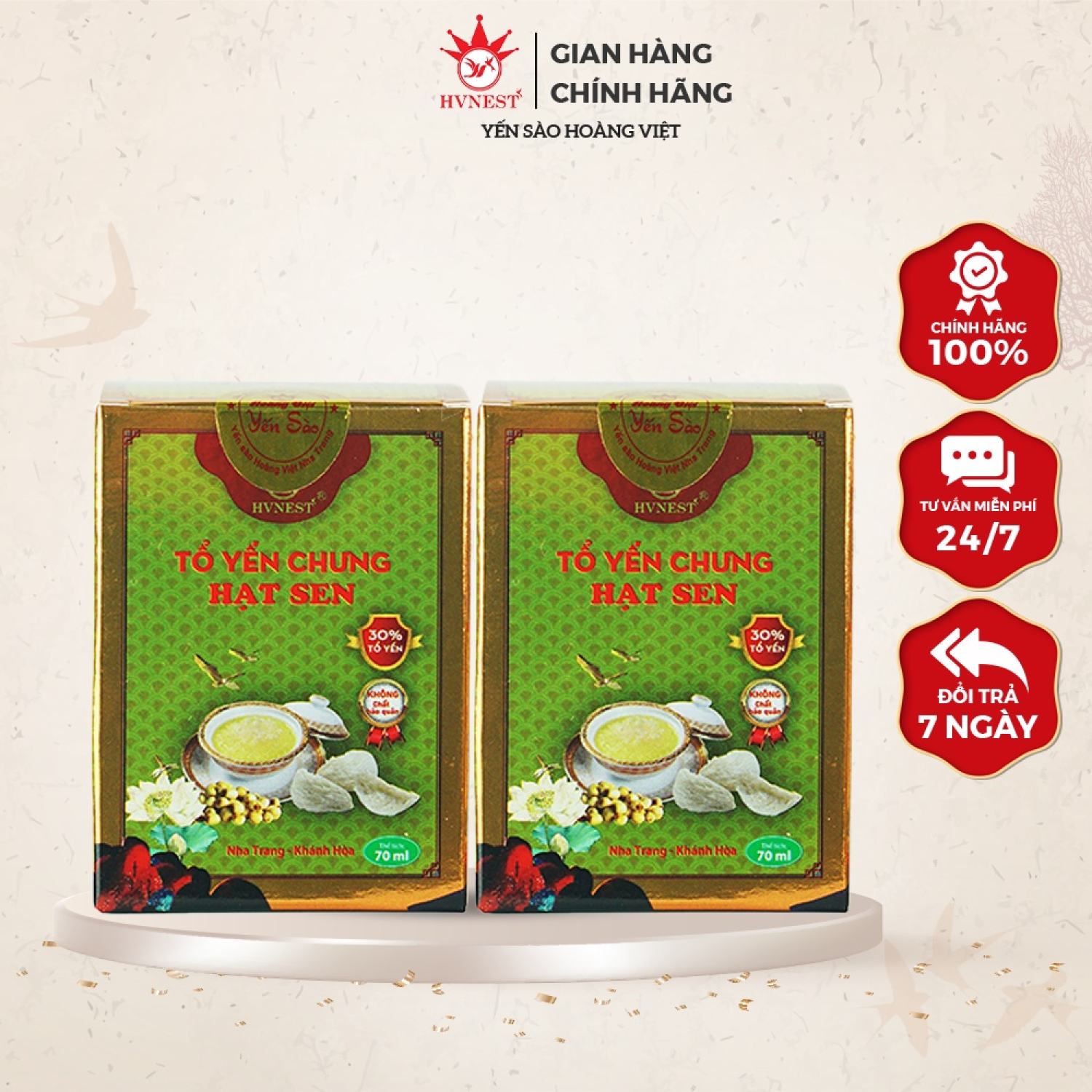 Combo 2 hũ yến chưng hoàng việt hạt sen - yến chưng hvnest hạt sen 30% yến tươi