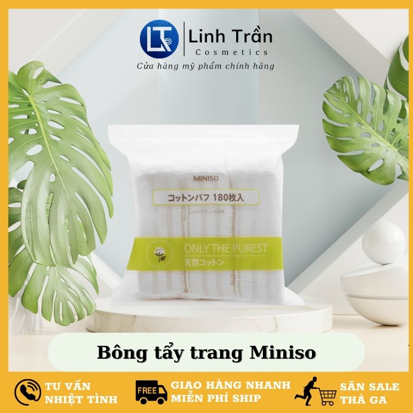 Bông tẩy trang miniso 100% cotton 180 miếng