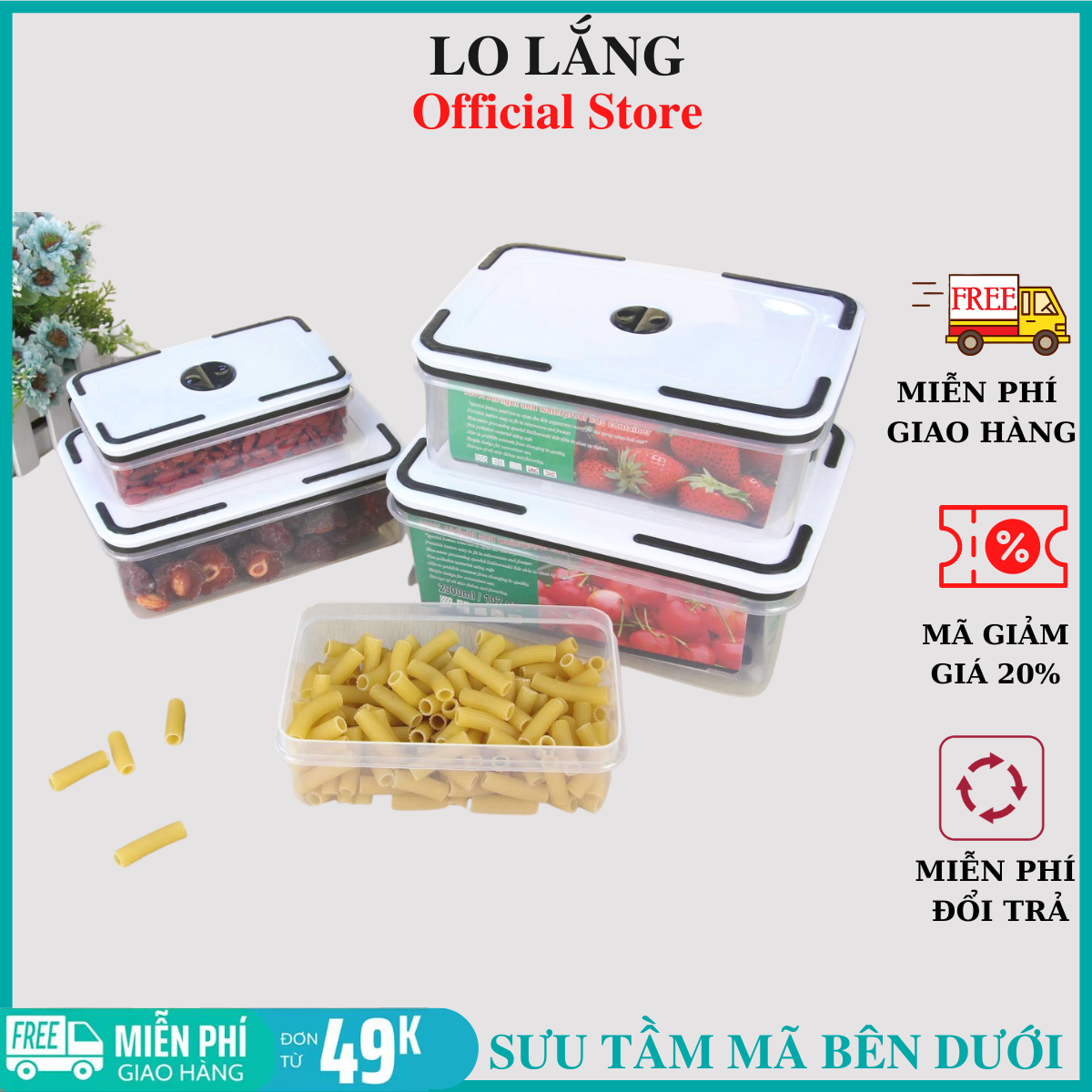 Bộ 5 hộp nhựa có nắp đậy kín nắp gài chắc chắn có thể xếp chồng tiện lợi cao cấp