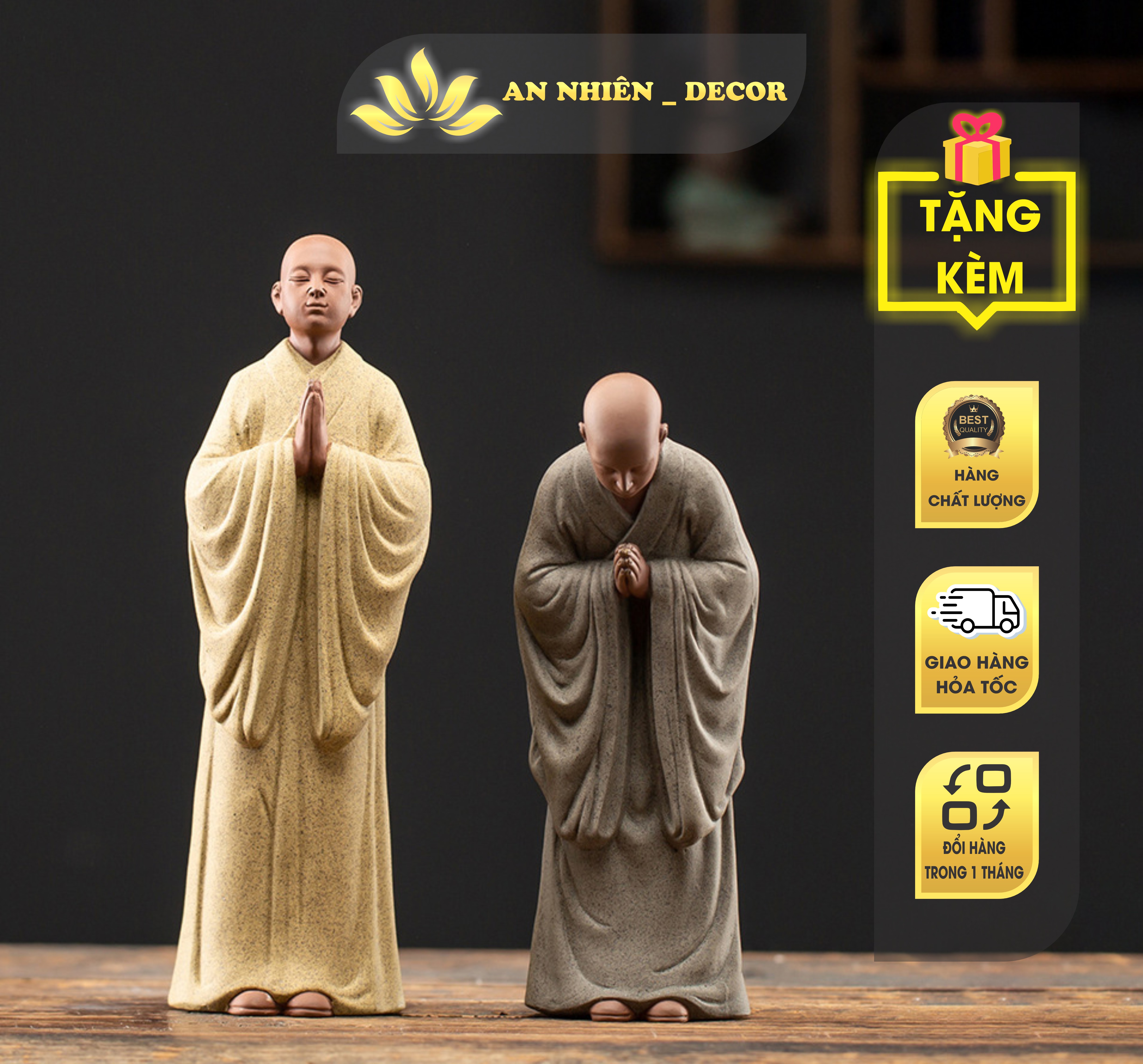 Tượng nhà sư cúi chắp tay lạy phật - tượng gốm tử sa cao cấp