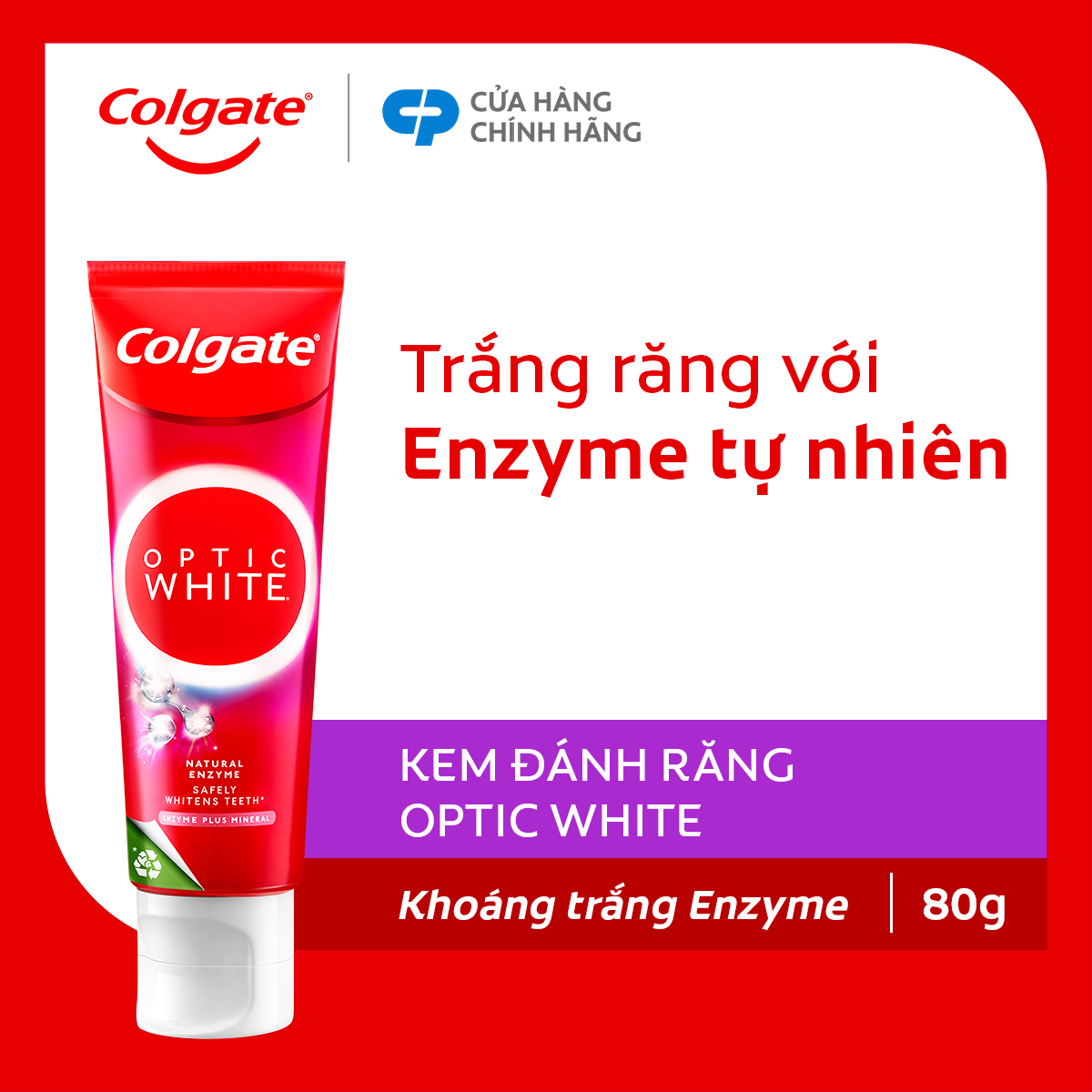 Kem Đánh Răng Colgate trắng răng Optic White hương đào từ enzyme tự nhiên 80g