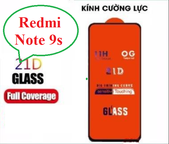 Cường lực 21d redmi note 9s full màn full keo không chấm liti
