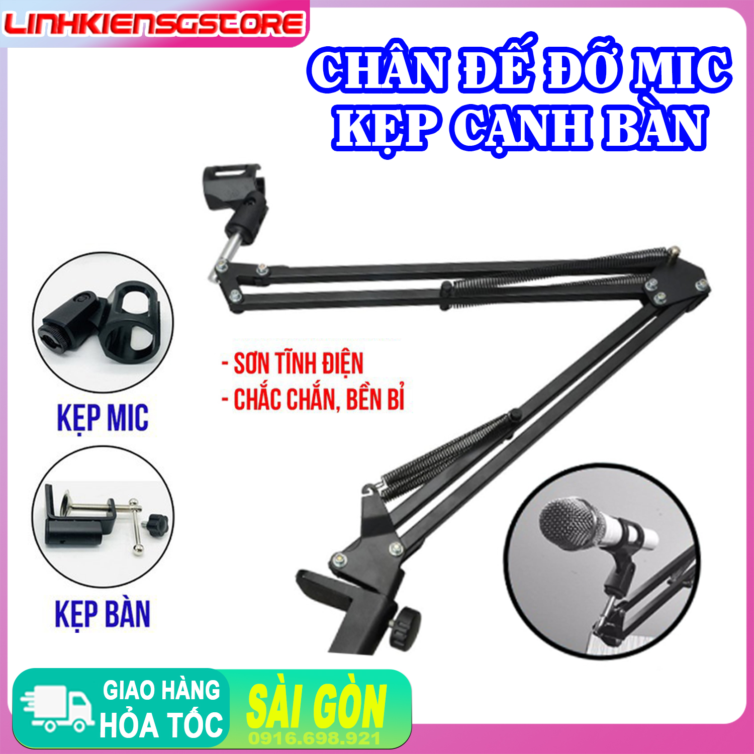 Chân đế đỡ mic kẹp cạnh bàn, Giá đỡ micro thu âm cao cấp