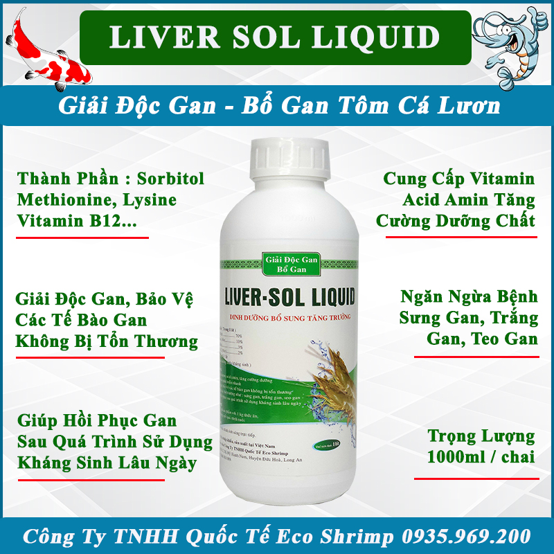 Giải độc gan, bổ gan tôm cá lươn, liver sol liquid tăng cường dưỡng chất, kích thích tăng trưởng. chai 1 lít