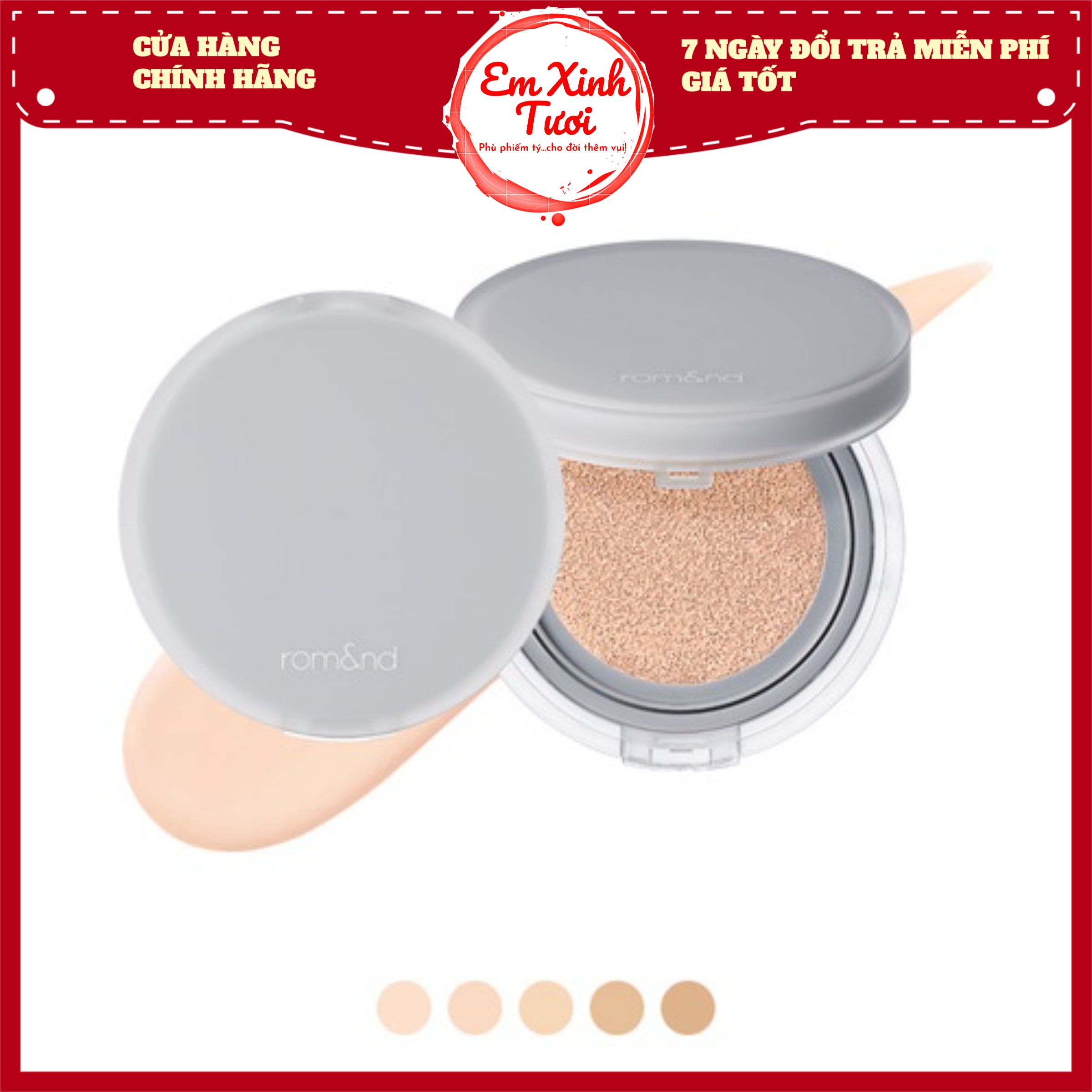 Phấn nước che phủ hoàn hảo, mỏng nhẹ tự nhiên romand nu zero cushion spf24/pa++ 15g - em xinh tươi