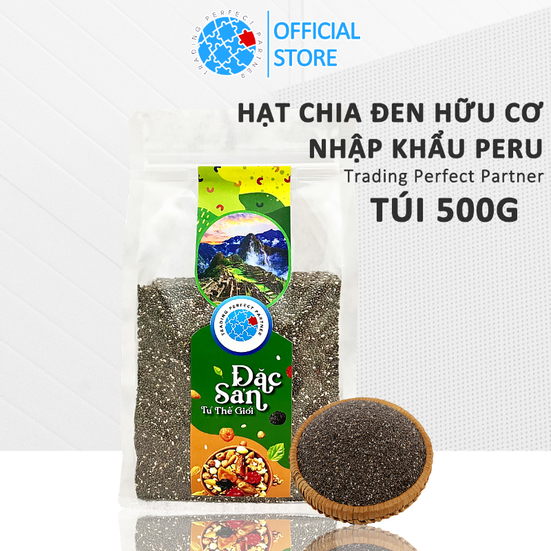 Hạt chia đen hữu cơ peru trading perfect partner túi 500g nhập khẩu - tpp farm nuts