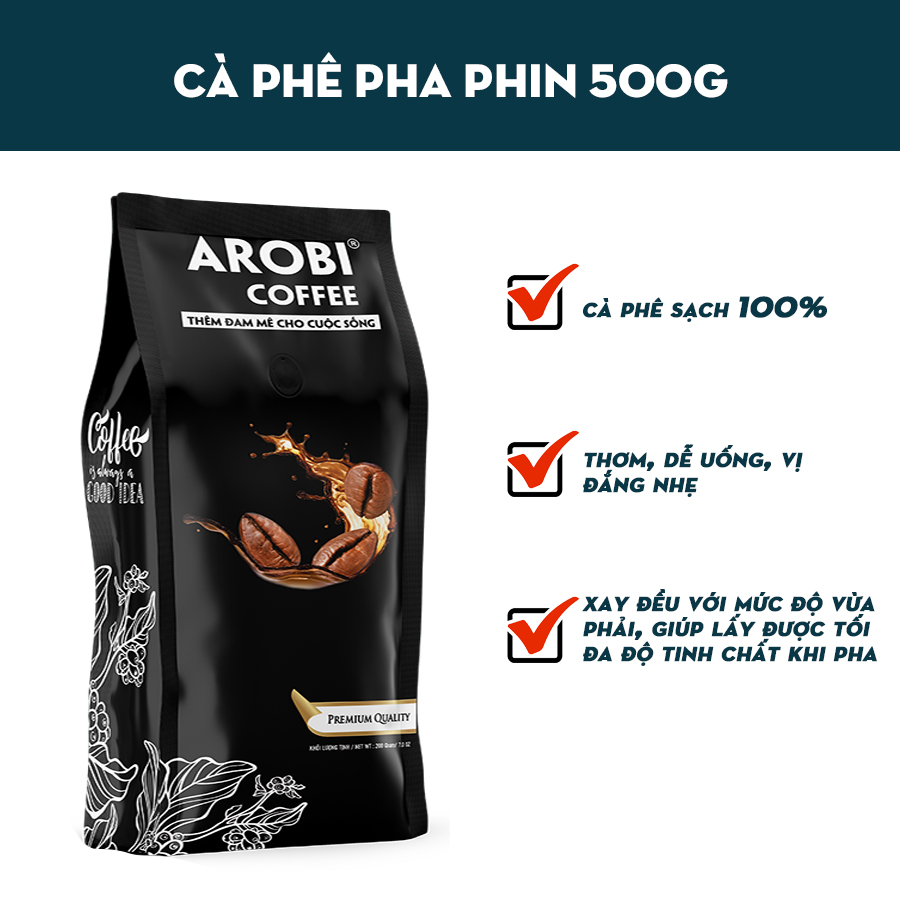 Cà phê nguyên chất 100% dạng bột pha phin Arobi Coffee 3kg Combo 6 bịch 500gr