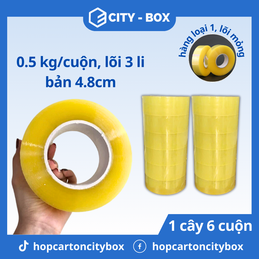 1 cuộn băng dính đóng hàng 0,5kg - băng dính 0,5kg/cuộn lõi 3mm