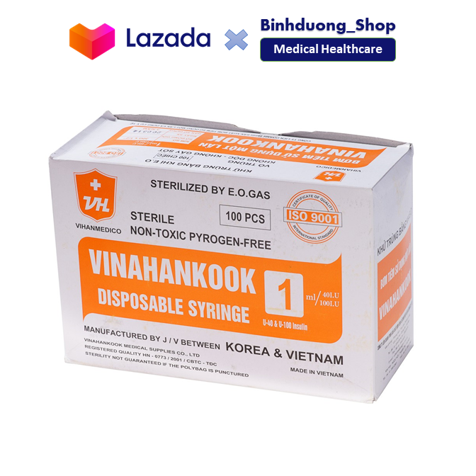 Bơm Tiêm Tiểu Đường Vinahankook 1cc Insuline hộp 100 cây