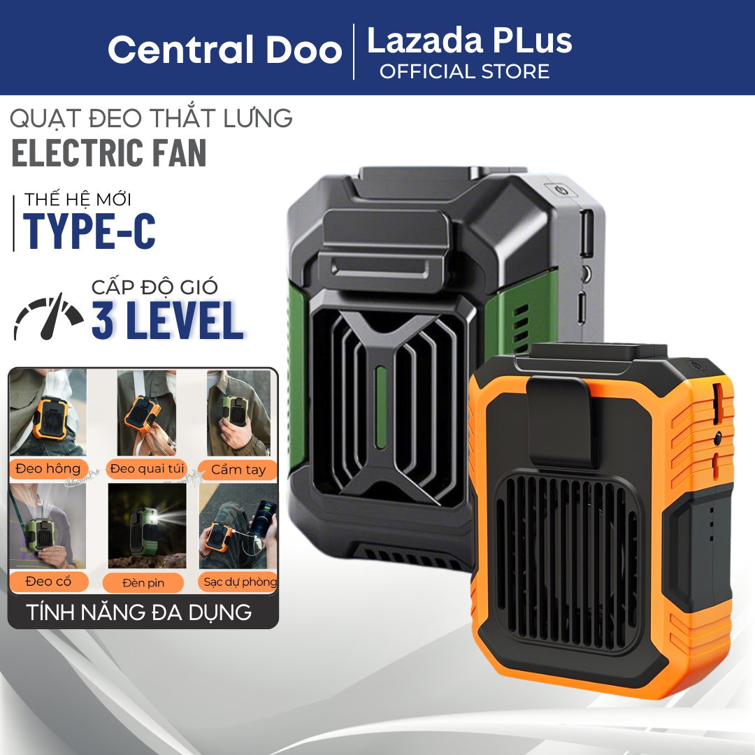 Quạt Điều Hòa Mini Tirek F49 Đeo Thắt Lưng- Tích Hợp Sạc Dự Phòng 5.000mAh - Sử Dụng Lên Tới 10 Giờ - 3 Chức Năng Quạt, Đèn Pin, Sạc Dự Phòng