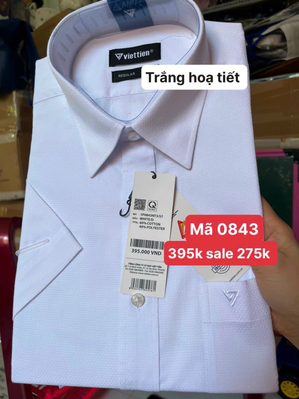 Áo sơ mi trắng việt tiến ngắn tay giá mác 395k sale 275k form Regular (tiêu chuẩn)