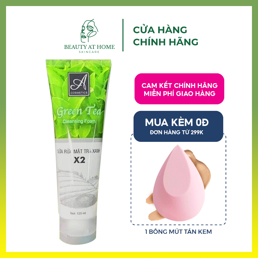 Sữa rửa mặt ngừa mụn trà xanh A Cosmetics diệt khuẩn phục hồi làn da Green tea cleansing foam 125ml - Beauty at home