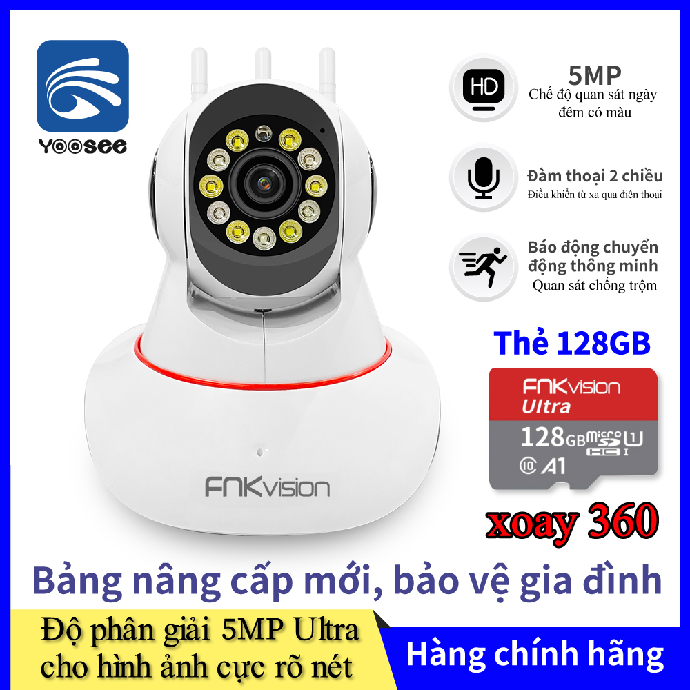 Camera ip wifi 5mp yoosee 3 râu 360 độ - đàm thoại 2 chiều - báo động chống trộm-camera gia đình nhỏ gọn-camera an ninh giám sát wifi-camera wifi fnkvision