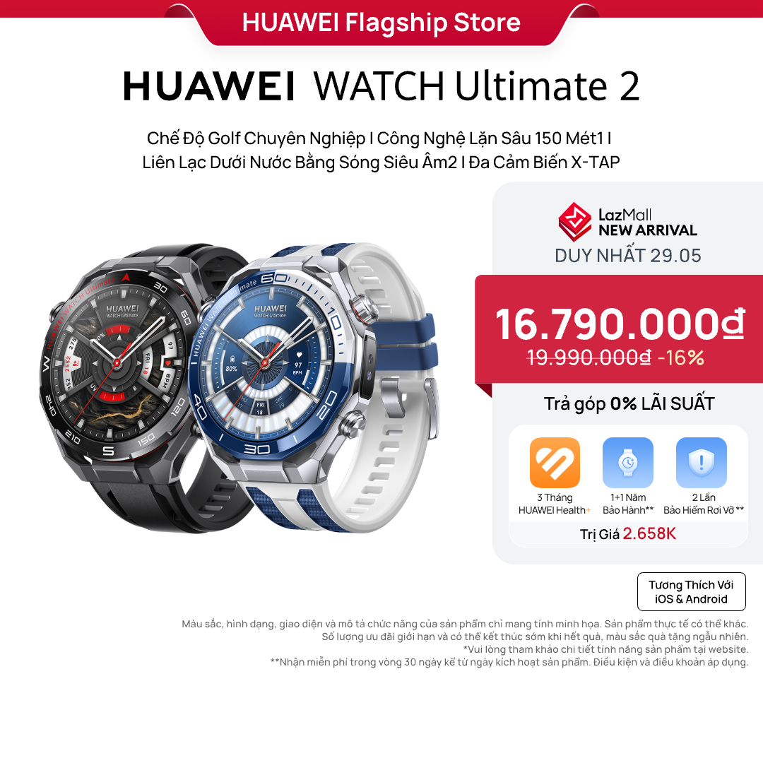 [DUY NHẤT 29.5] Đồng Hồ Thông Minh HUAWEI WATCH Ultimate 2 | Kim Loại Lỏng Siêu Bền | Công Nghệ Lặn Sâu 150M | Liên Lạc Dưới Nước Bằng Sóng Siêu Âm | Đa Cảm Biến X-TAP