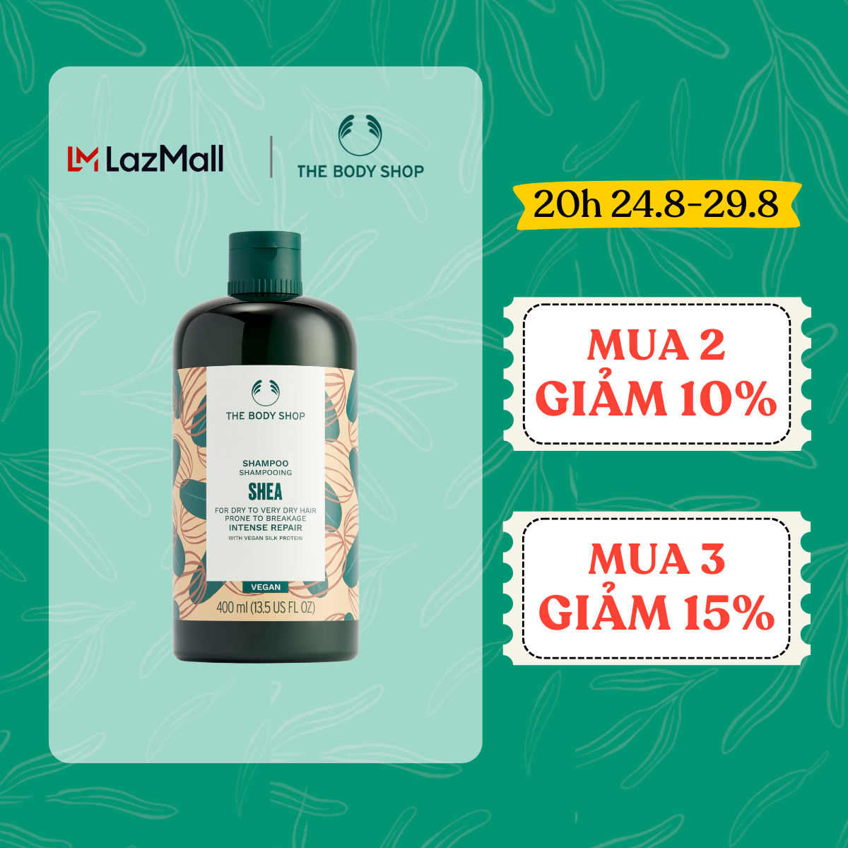Dầu gội hương bơ hạt mỡ shea butter richly replenishing shampoo 400ml the body shop