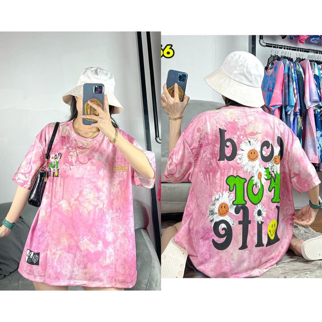 [HCM]Áo thun form rộng tay lở loang màu UNISEX nam nữ cao cấp Loang Hoạt Tiết Ngộ Nghĩnh chất áo mềm mịn co giãn áo đôi cặp nhóm cực chuẩn