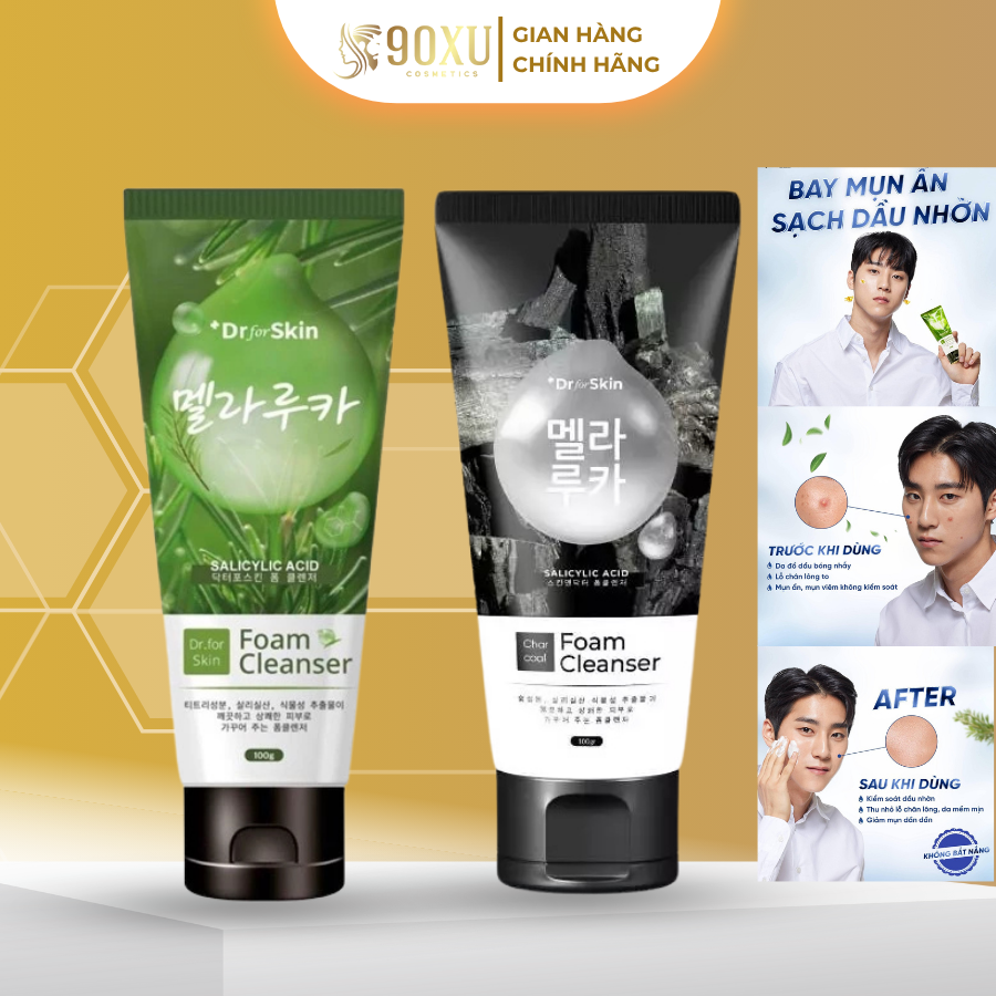 Sữa Rửa Mặt Nam Skin&Dr Tràm Trà & Than Hoạt Tính – Giải Pháp Toàn Diện Cho Da Mụn, Da Dầu, Sạch Sâu & Dưỡng Ẩm