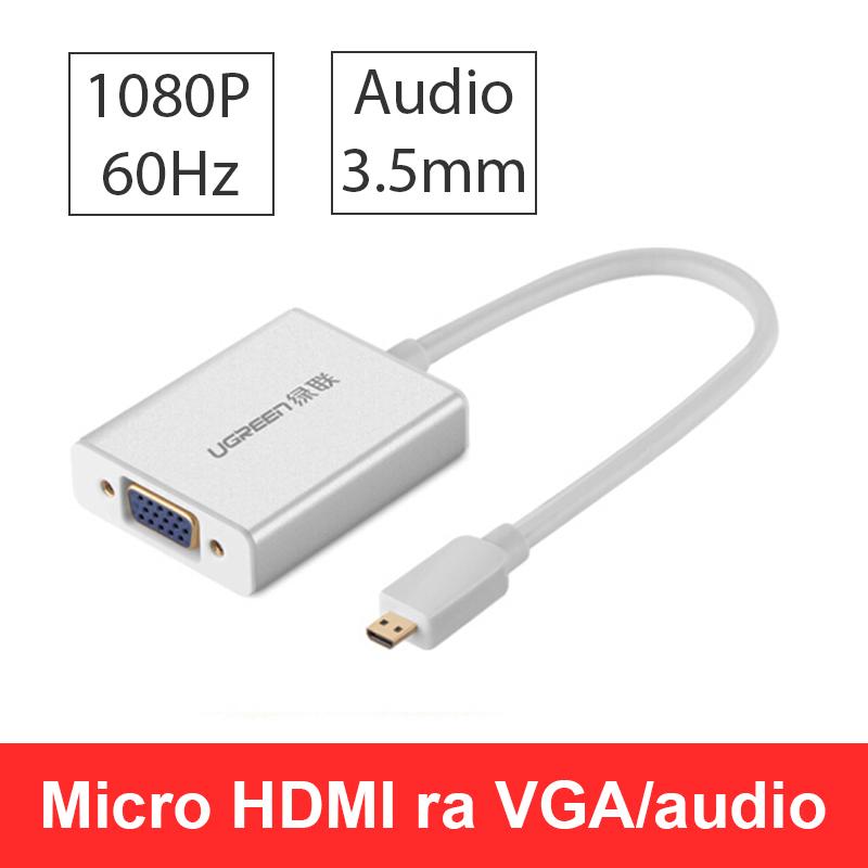 Cáp chuyển micro hdmi của máy ảnh máy quay phim máy tính bảng sang vga/d-sub 15pin cho màn hình lcd/máy chiếu full hd 1080p có audio 3.5mm ra loa ugreen 40222