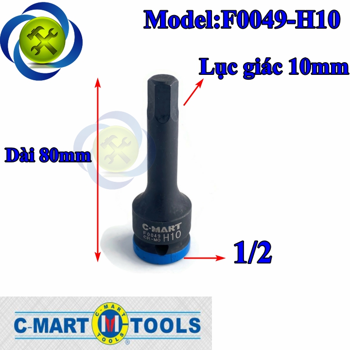 Đầu tuýp đen lục giác 10mm c-mart f0049-h10 loại 1/2 inch