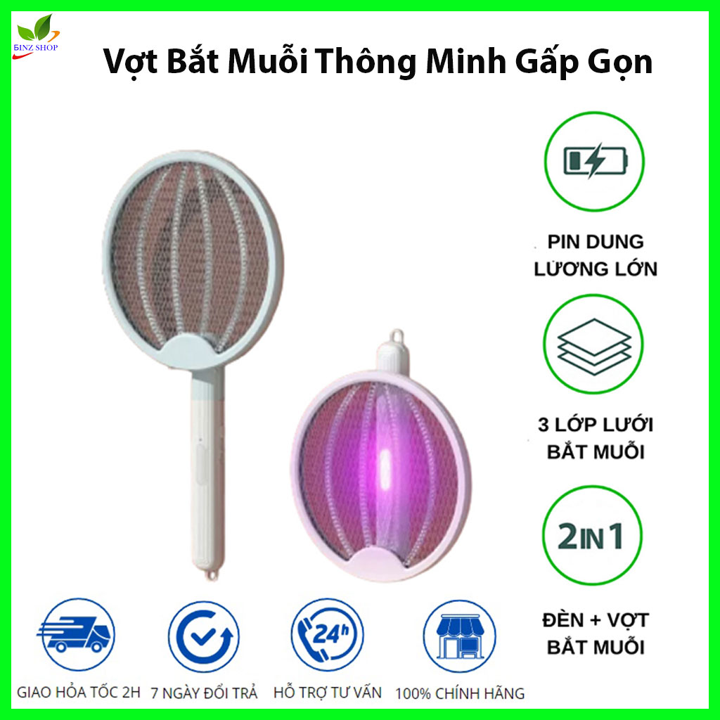 Vợt bắt muỗi, vợt bắt muỗi thông minh vợt bắt muỗi mini, cây vợt muỗi, thông minh gấp gọn 2 chế độ, thiết kế mới lạ, tính năng bắt muỗi tự động kiêm đèn bắt muỗi ban đêm không gây tiến động