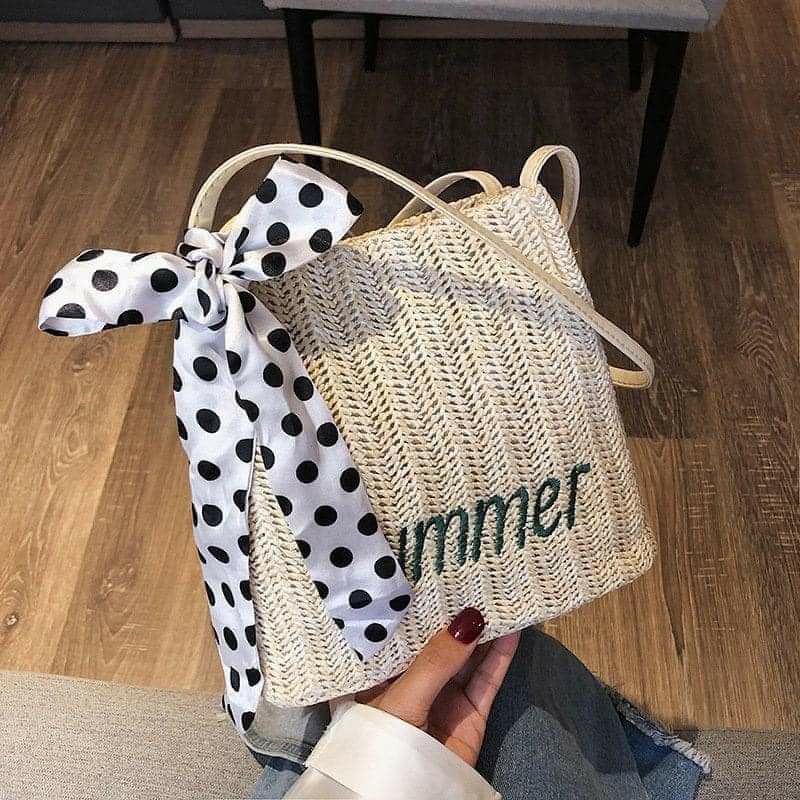 Túi cói sumer đi biển kèm nơ phong cách vintage