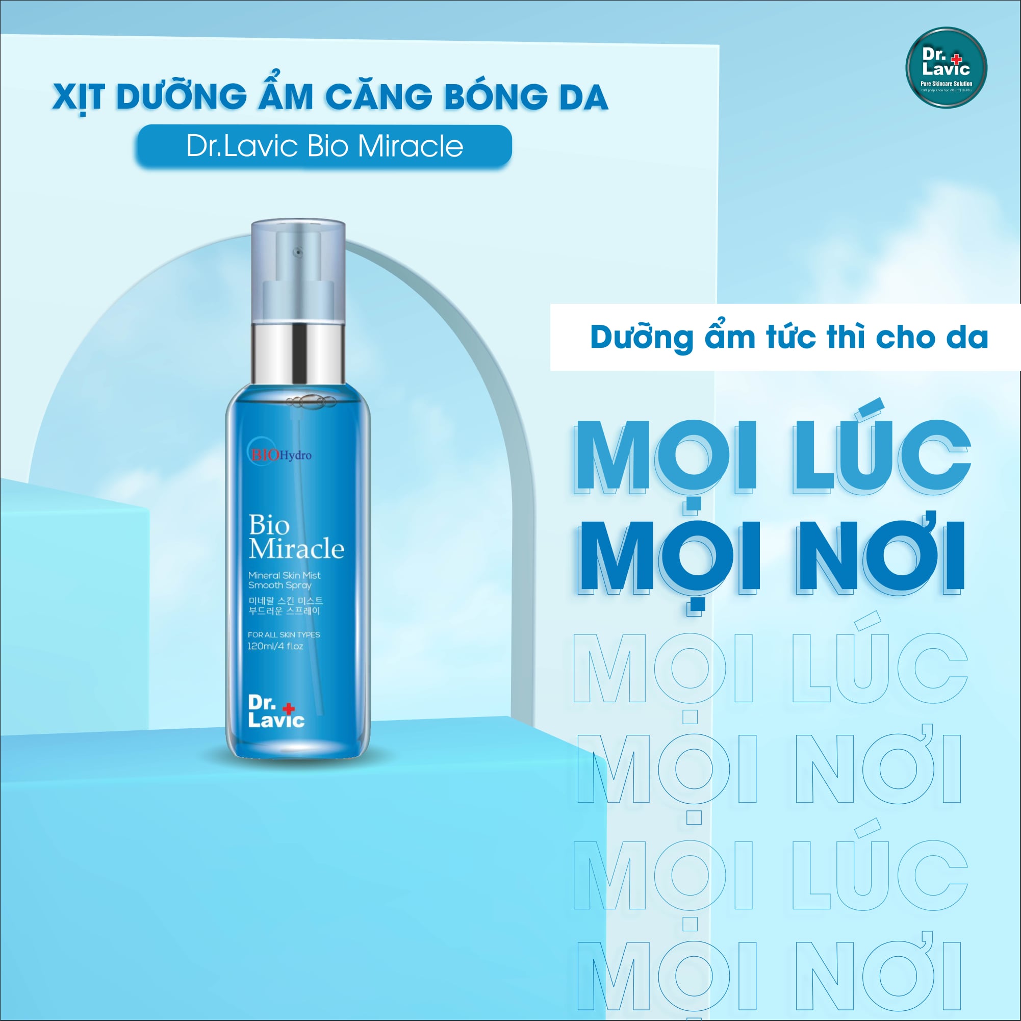 Xịt filler, xịt khoáng cho da mặt khô, xịt dưỡng ẩm da, cấp ẩm, cấp nước làm trắng, cân bằng độ PH và căng bóng da -Dr.Lavic Bio Miracle -125ml