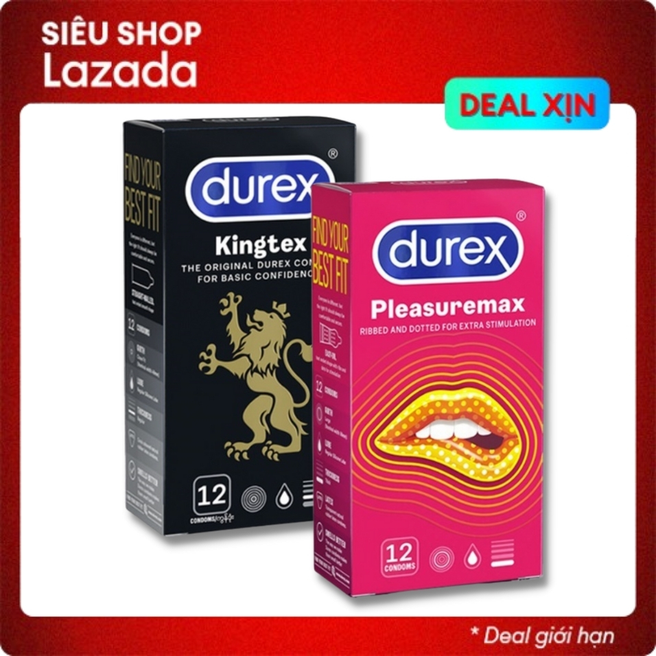 bao cao su durex kingtex size cỡ nhỏ + durex pleasuremax gân gai 02 hộp